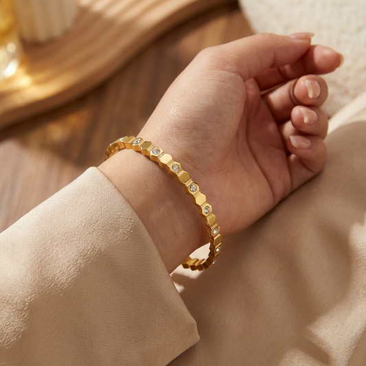 Gold Hexagon Crystal Bangle Bracelet