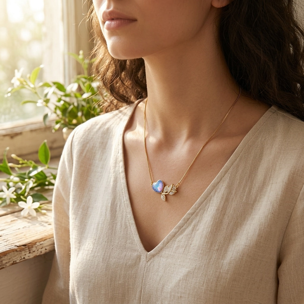 Gold Heart & Rose Necklace
