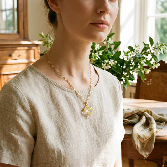 Gold Iridescent Flower Pendant Necklace