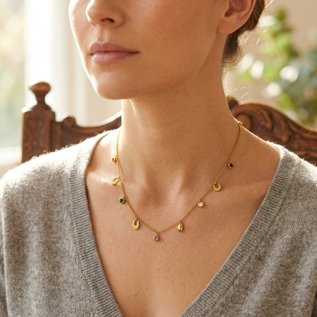 Gold Crescent Charm Necklace