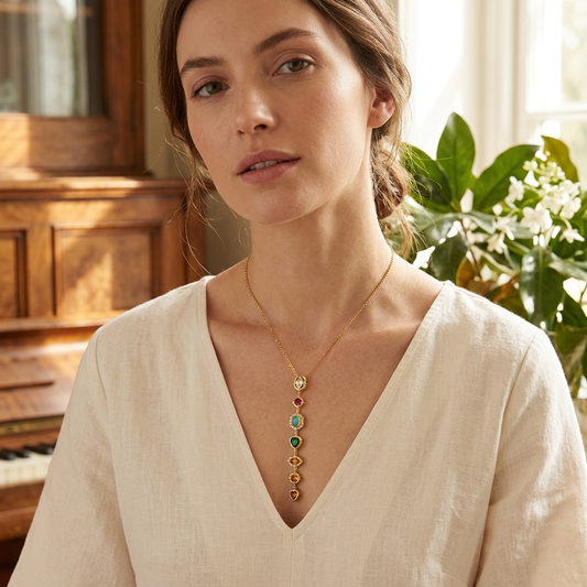 Gold Rainbow Gemstone Necklace