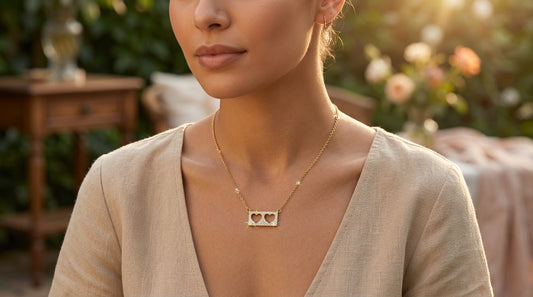 Model wearing Gold Heart Pendant Necklace