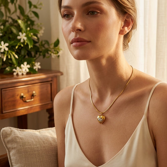 Model wearing Gold Heart Pendant Necklace