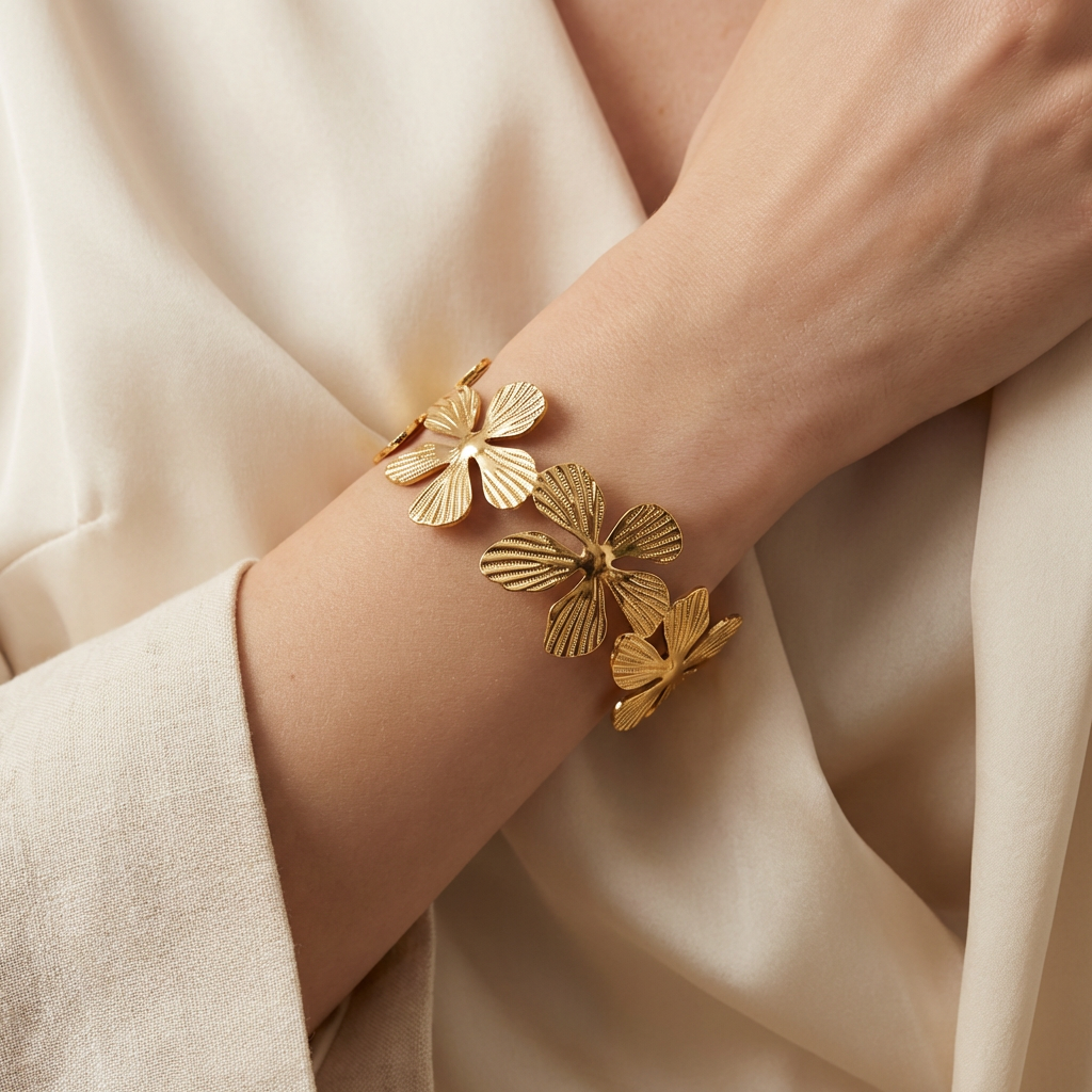 Gold-Plated Butterfly Cuff Bracelet - Model Shot