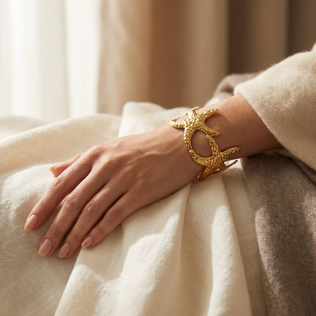 Gold-Plated Starfish Cuff Bracelet - Model Shot