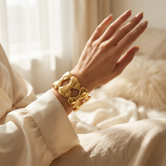 Gold-Plated Bow Repeat Cuff Bracelet - Model Shot