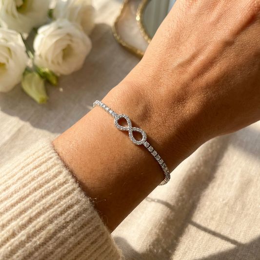 Silver Infinity Crystal Tennis Bracelet - model lifestyle shot