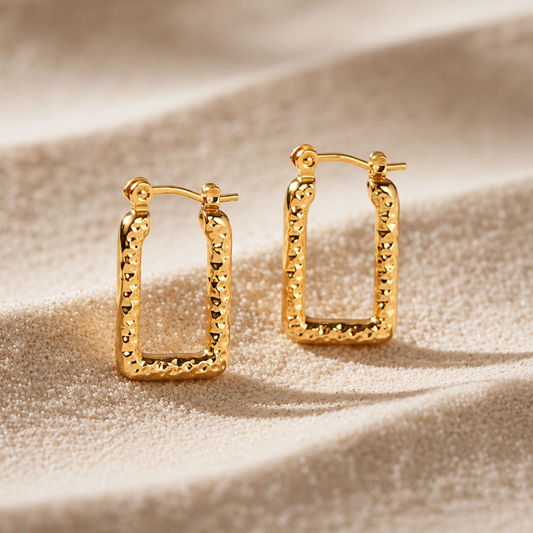 Posh Textured Square Hoop Earrings