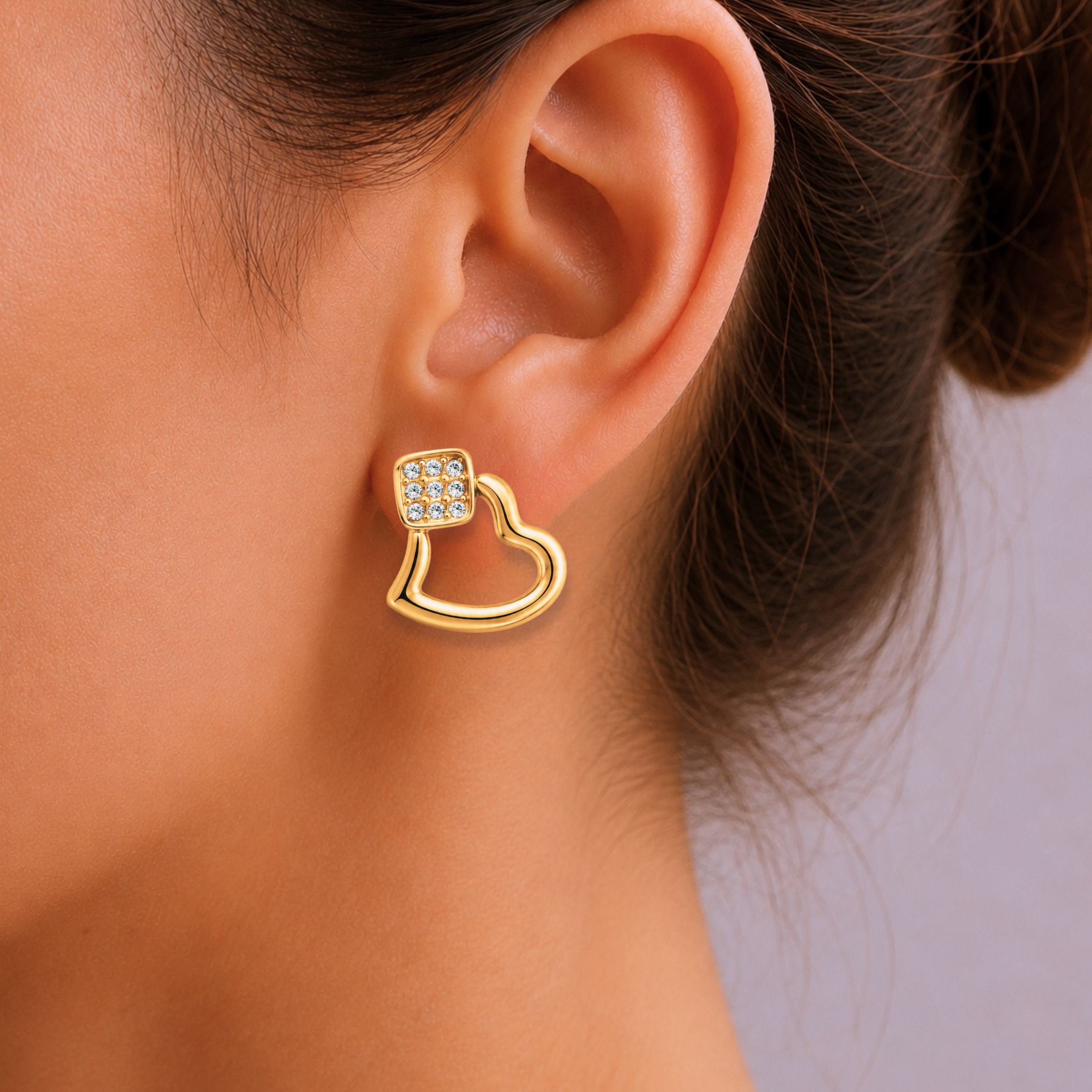 Golden Heart Stud Earrings