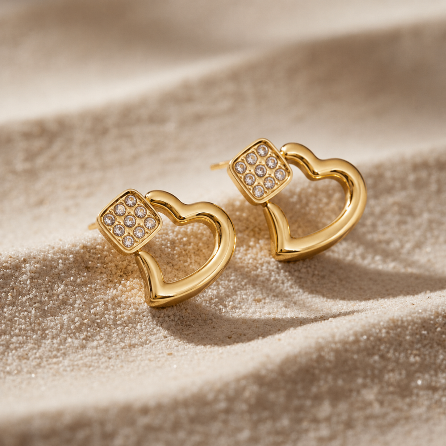 Golden Heart Stud Earrings