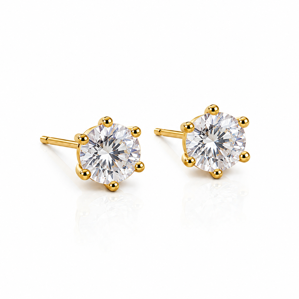Round CZ Solitaire Gold Stud Earrings