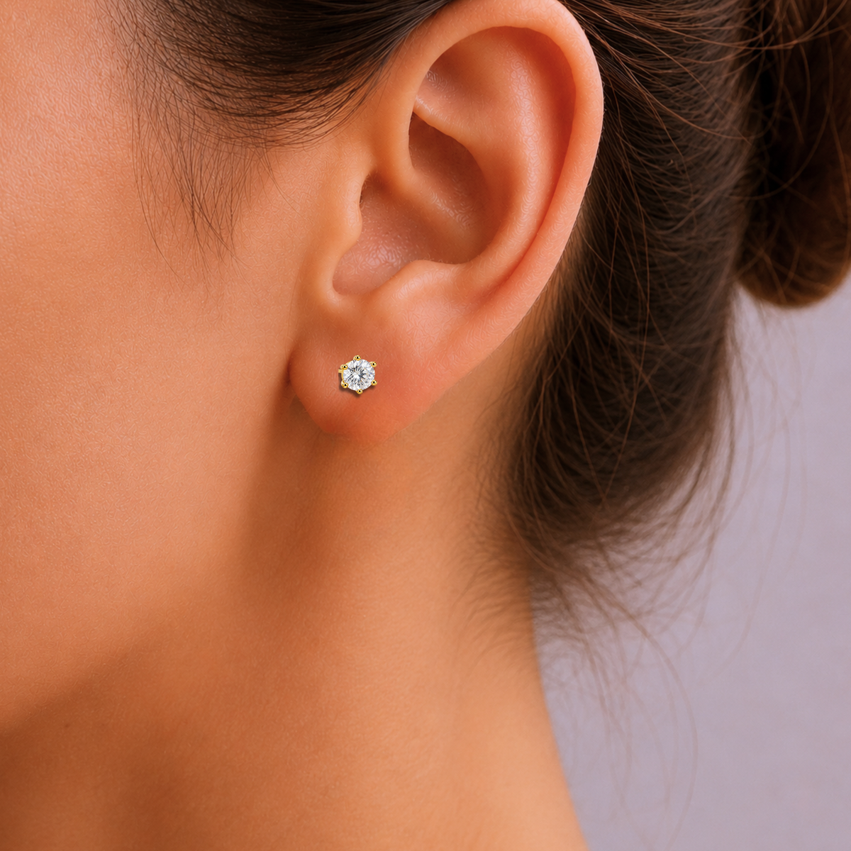 Round CZ Solitaire Gold Stud Earrings
