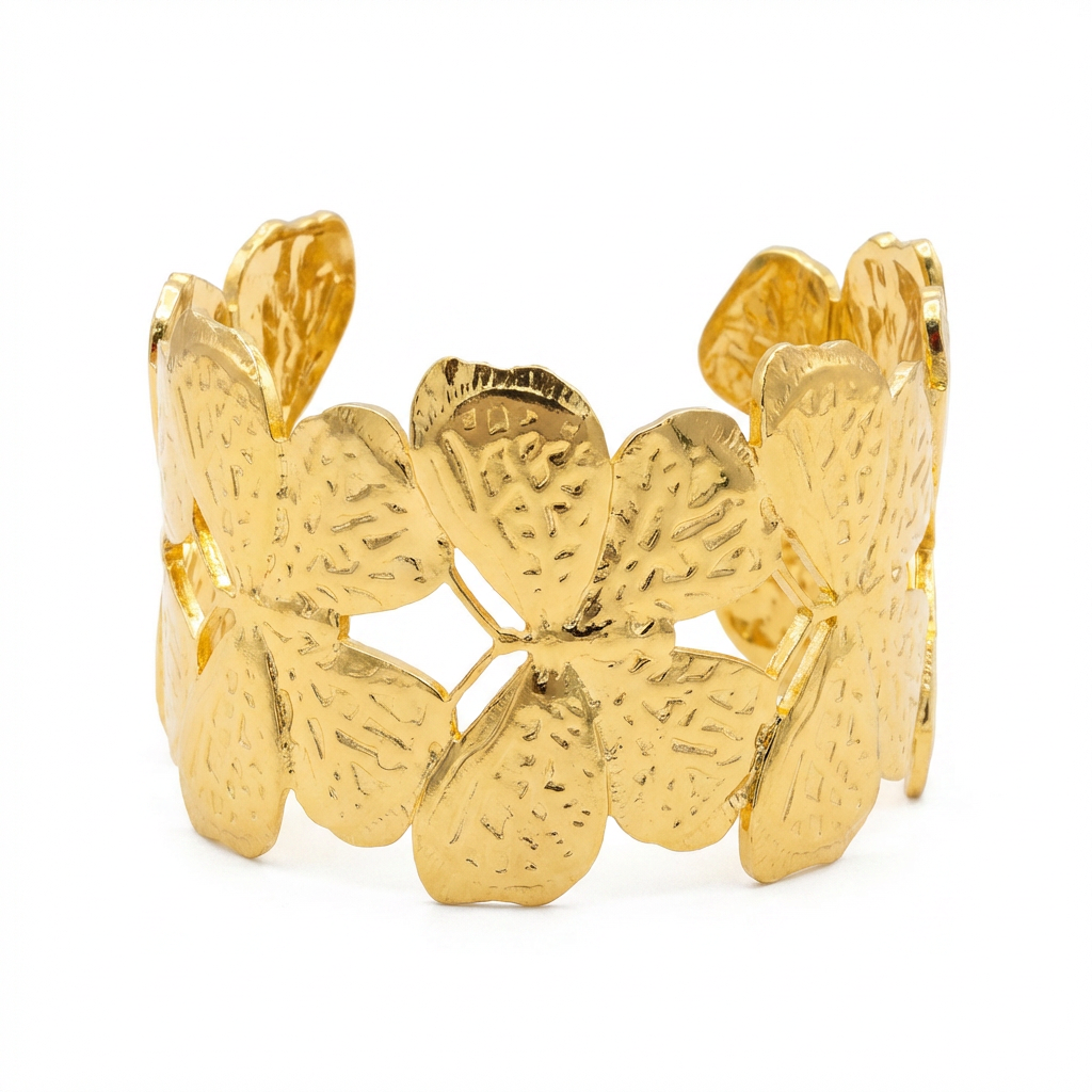 Gold-Plated Floral Cutout Cuff Bracelet