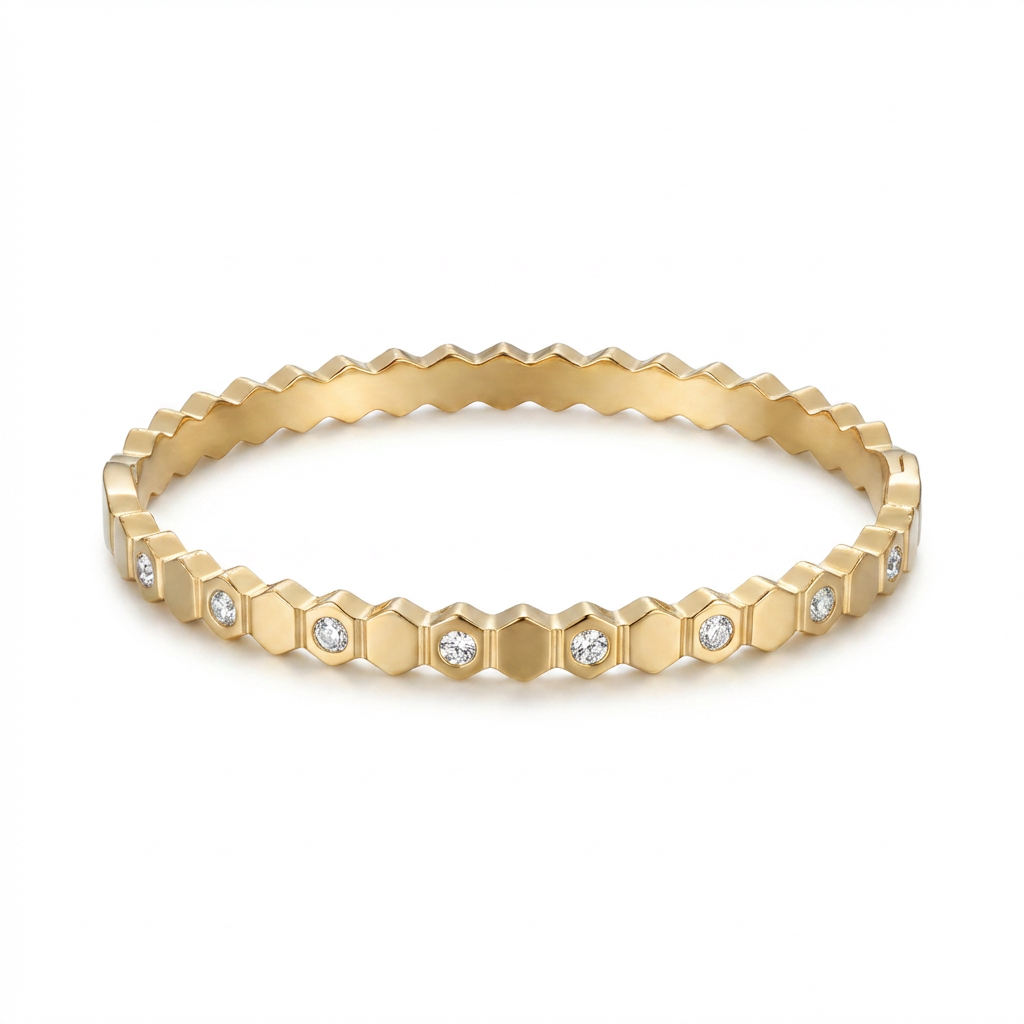 Gold Hexagon Crystal Bangle Bracelet