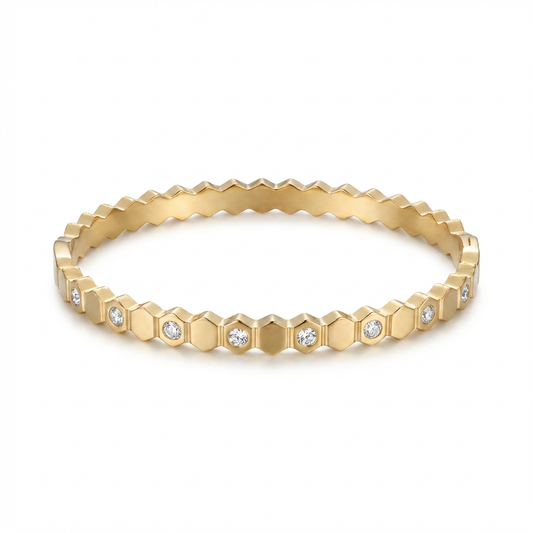Gold Hexagon Crystal Bangle Bracelet