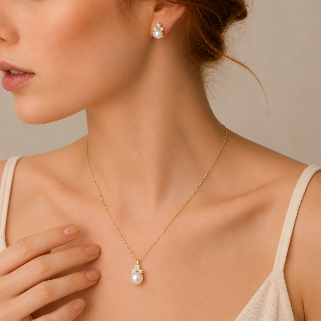 Delicate Earrings And Pendant Set