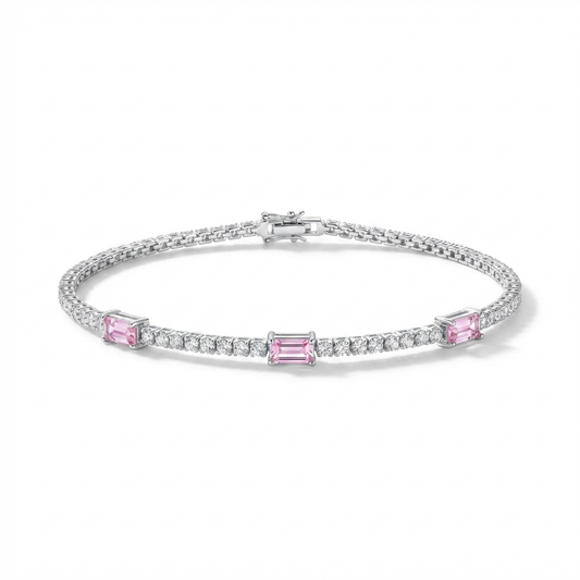 Silver Pink Baguette Tennis Bracelet