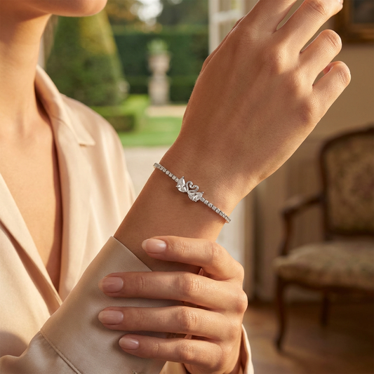 Silver Twin Swan Crystal Bracelet