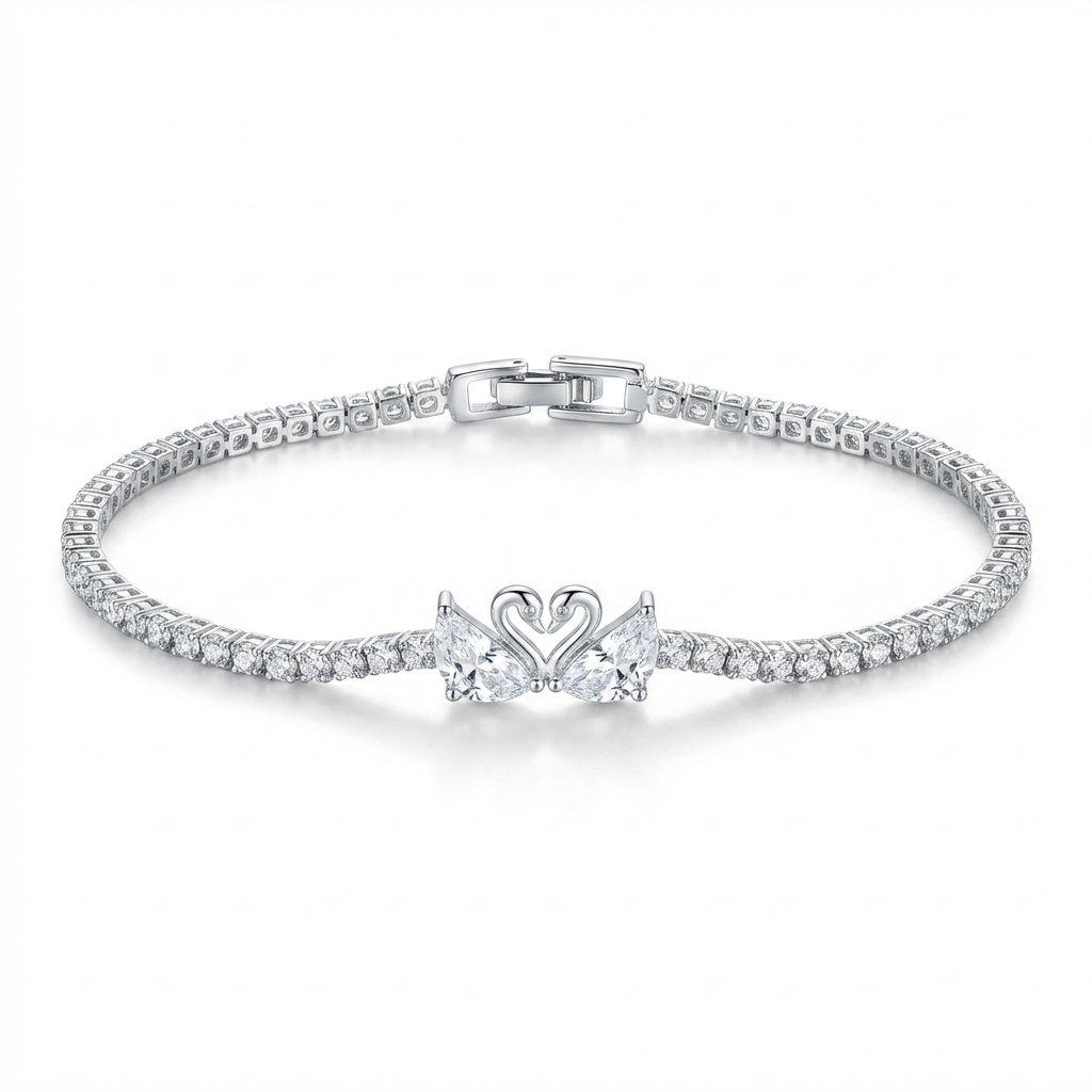 Silver Twin Swan Crystal Bracelet