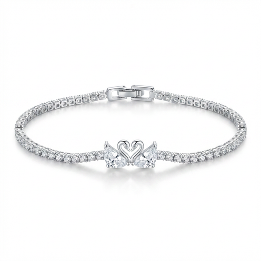 Silver Twin Swan Crystal Bracelet