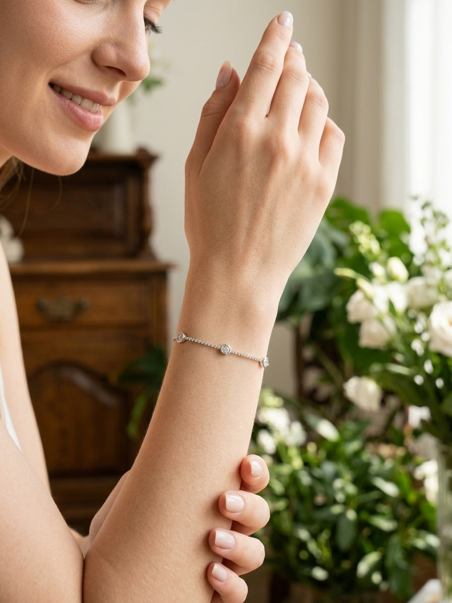 Model wearing Silver Crystal Accent Bracelet