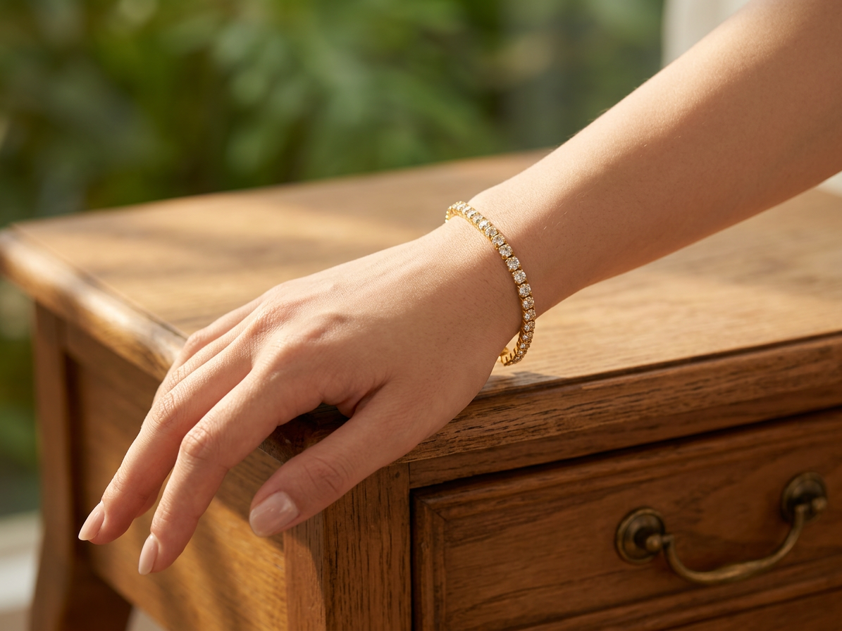 Model wearing Gold Crystal Bracelet