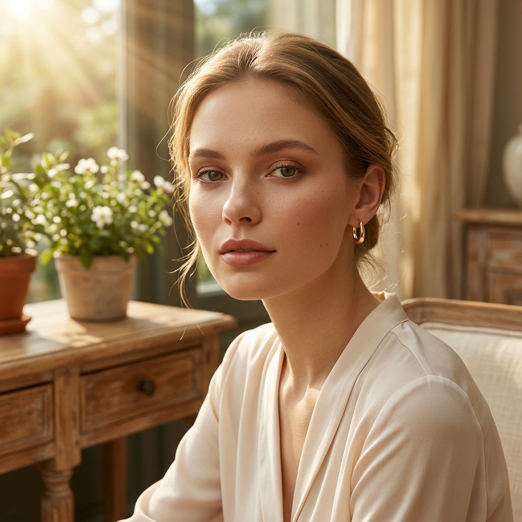 Model wearing Gold Hoop Earrings