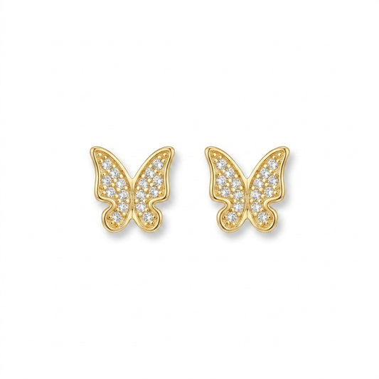 Gold Butterfly Stud Earrings - White Background
