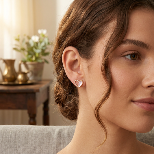Model wearing Gold Heart Stud Earrings