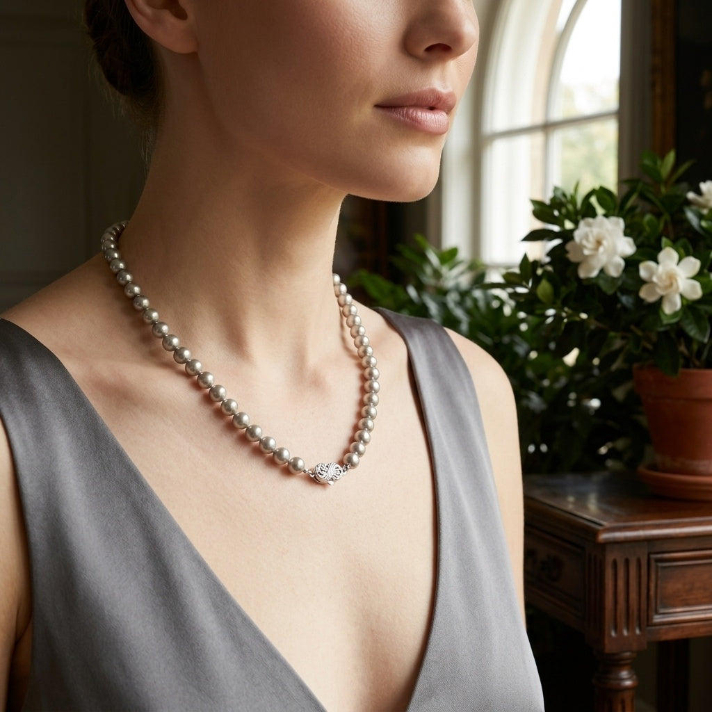 Grey Pearl Imitation Necklace - Model Scene