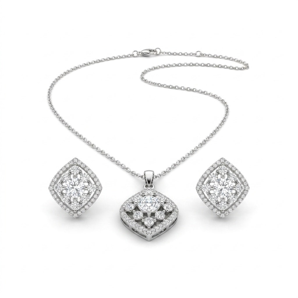 Marquise Square-Cut CZ Pendant & Earrings Set - white background