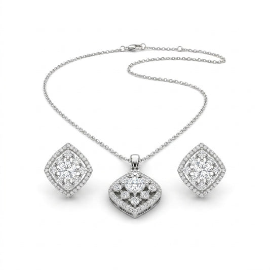 Marquise Square-Cut CZ Pendant & Earrings Set - white background