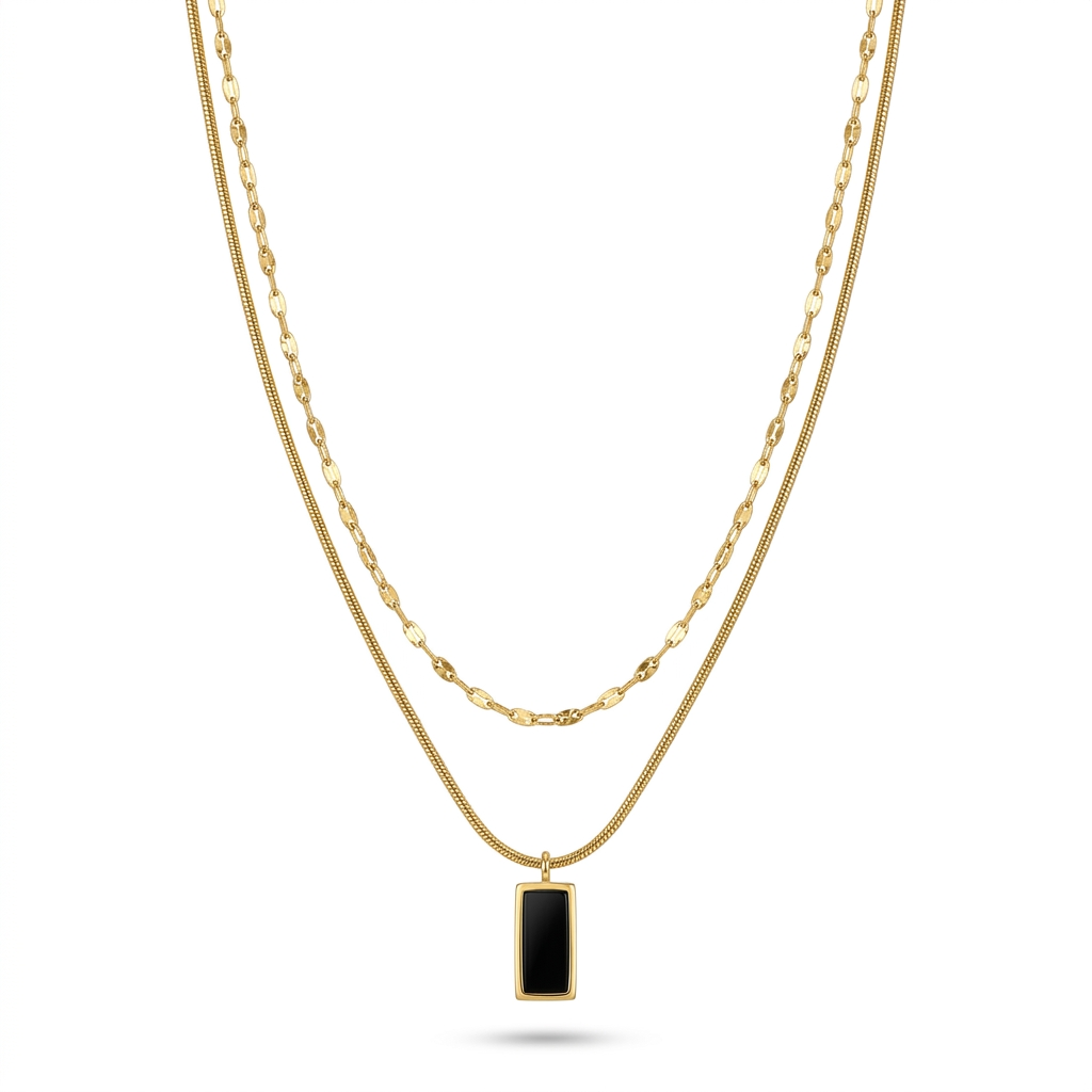 Gold Layered Black Pendant Necklace