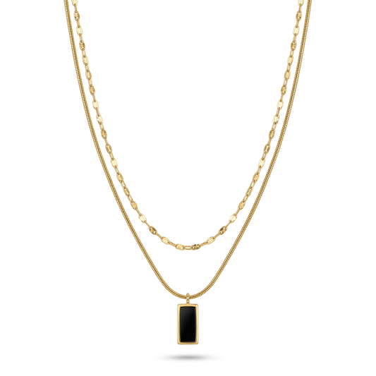 Gold Layered Black Pendant Necklace