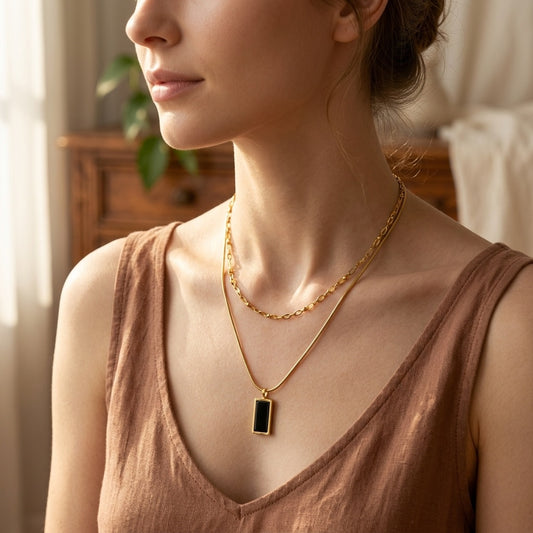 Gold Layered Black Pendant Necklace