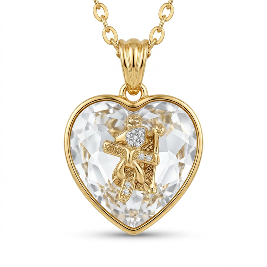 Gold Heart Crystal Pendant Necklace