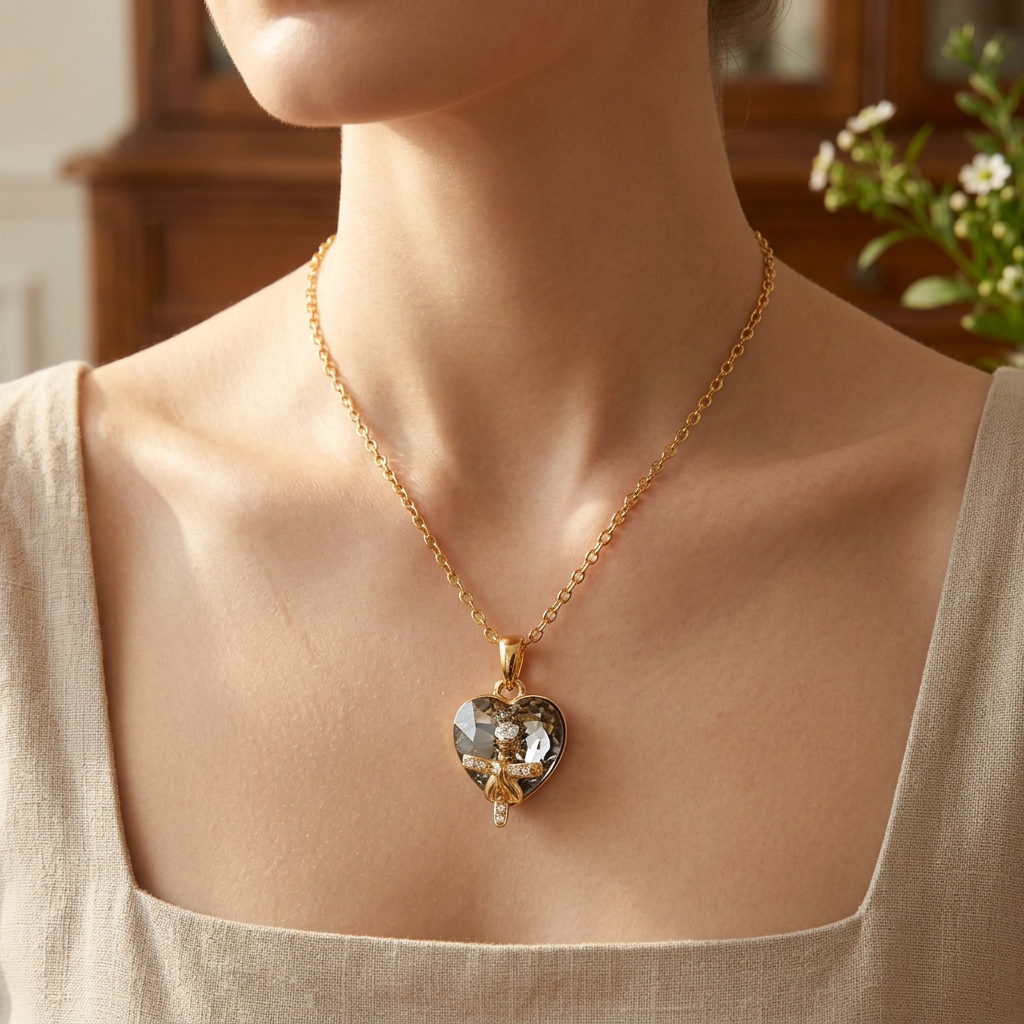 Gold Heart Crystal Pendant Necklace