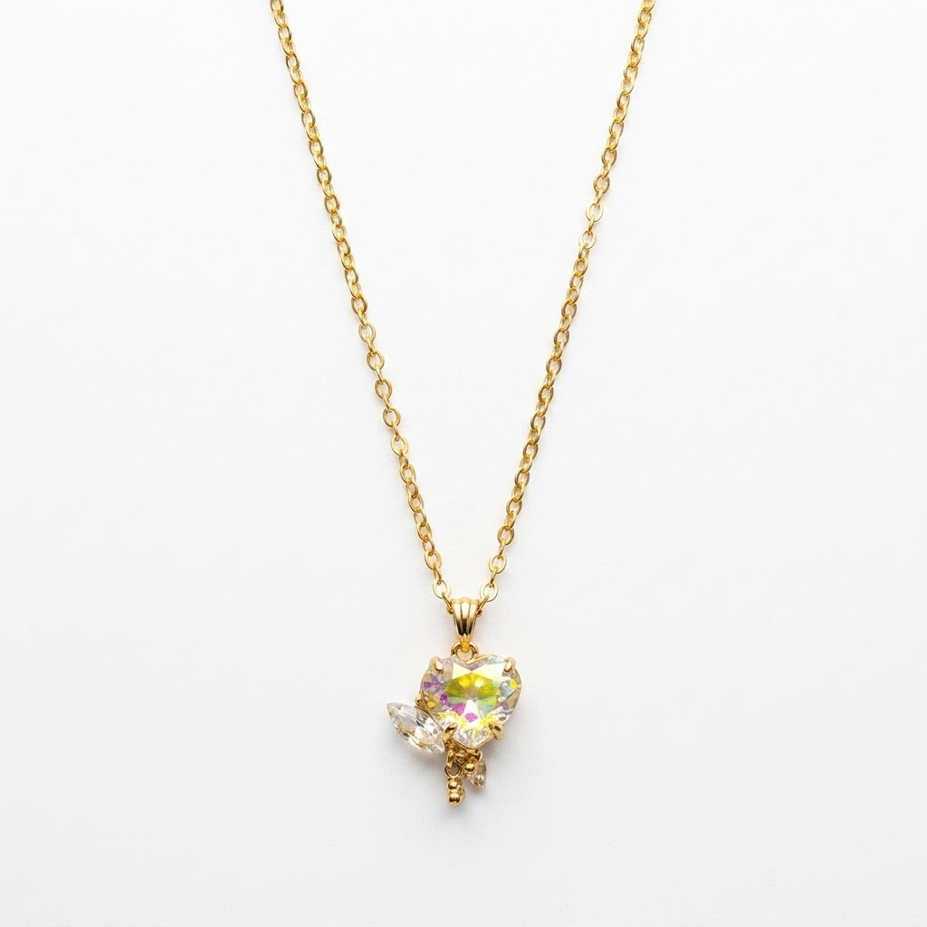Gold Iridescent Flower Pendant Necklace