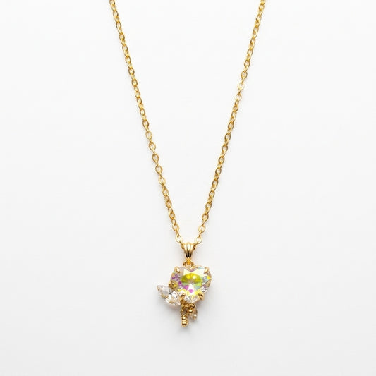 Gold Iridescent Flower Pendant Necklace