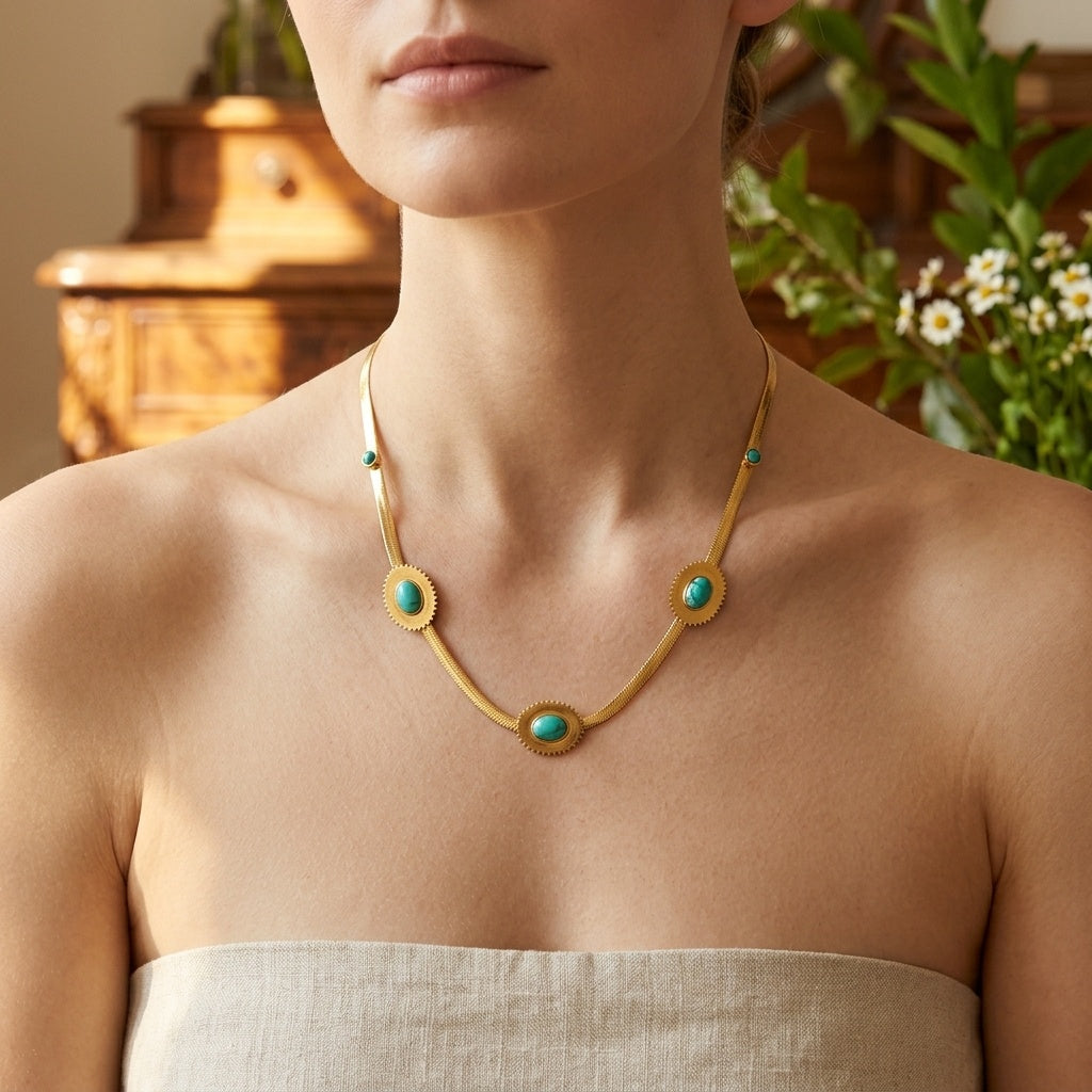 Gold Turquoise Snake Chain Necklace