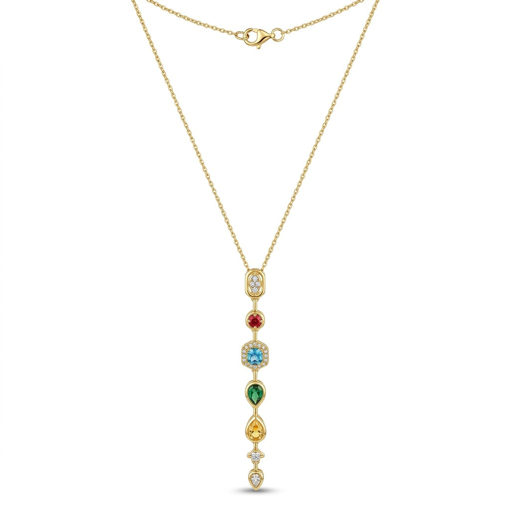 Gold Rainbow Gemstone Necklace