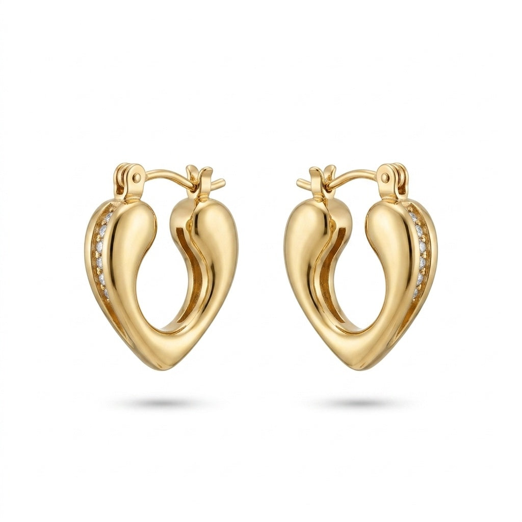 Small Gold Heart Hoop Earrings on white background