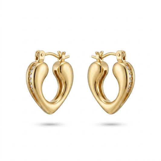 Small Gold Heart Hoop Earrings on white background