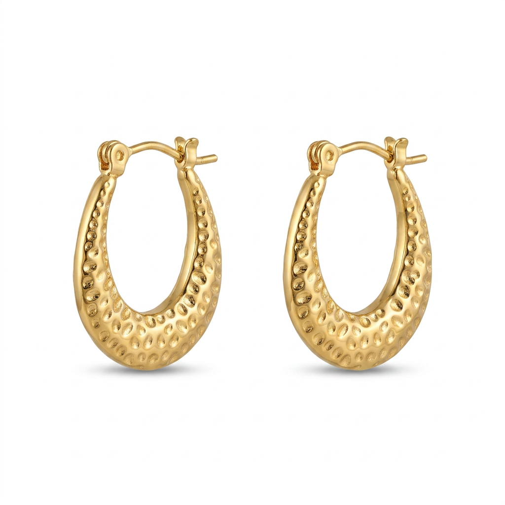 Hammered Gold Hoop Earrings product shot on white background