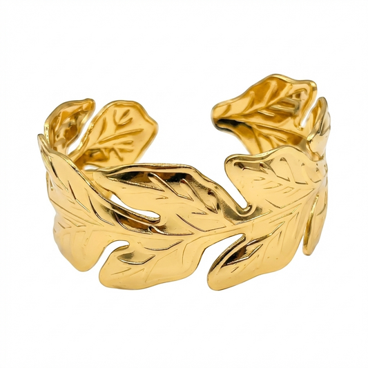 Gold Botanical Leaf Cuff Bracelet - product shot on white background