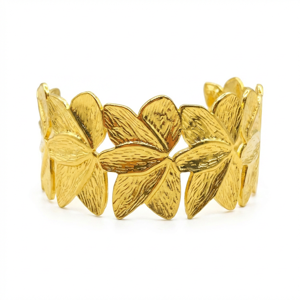 Gold-Plated Five-Petal Flower Cuff Bracelet - Product Shot