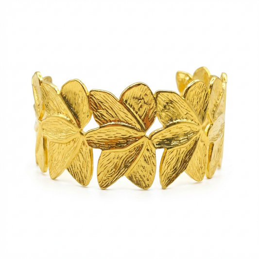 Gold-Plated Five-Petal Flower Cuff Bracelet - Product Shot