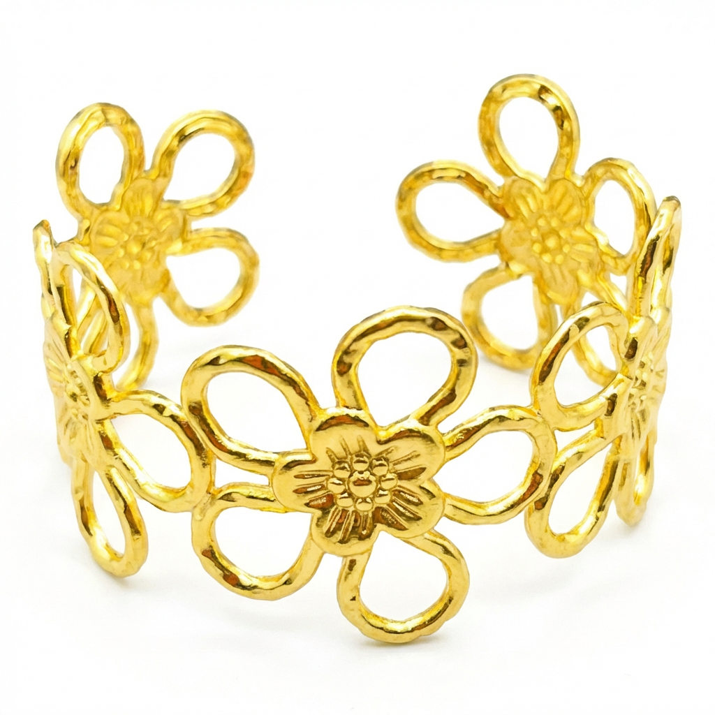 Gold-Plated Daisy Bloom Cuff Bracelet - clean product shot