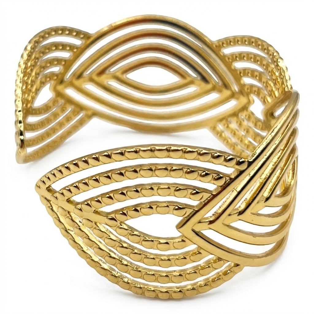 Gold Leaf Lattice Cuff Bracelet - product shot on white background