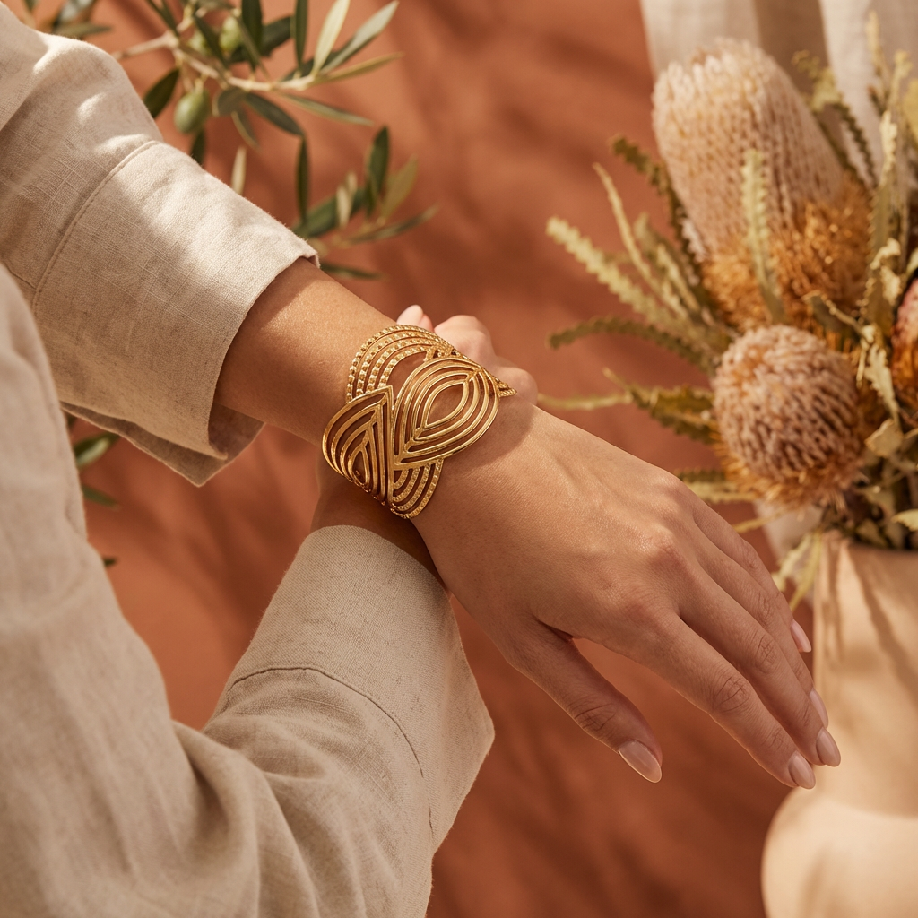 Gold Leaf Lattice Cuff Bracelet - model lifestyle shot